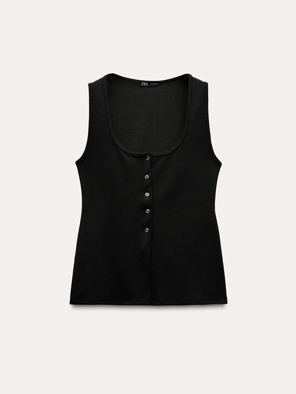Zara Black Ribbed Scoop Neck Tank with Gold Buttons